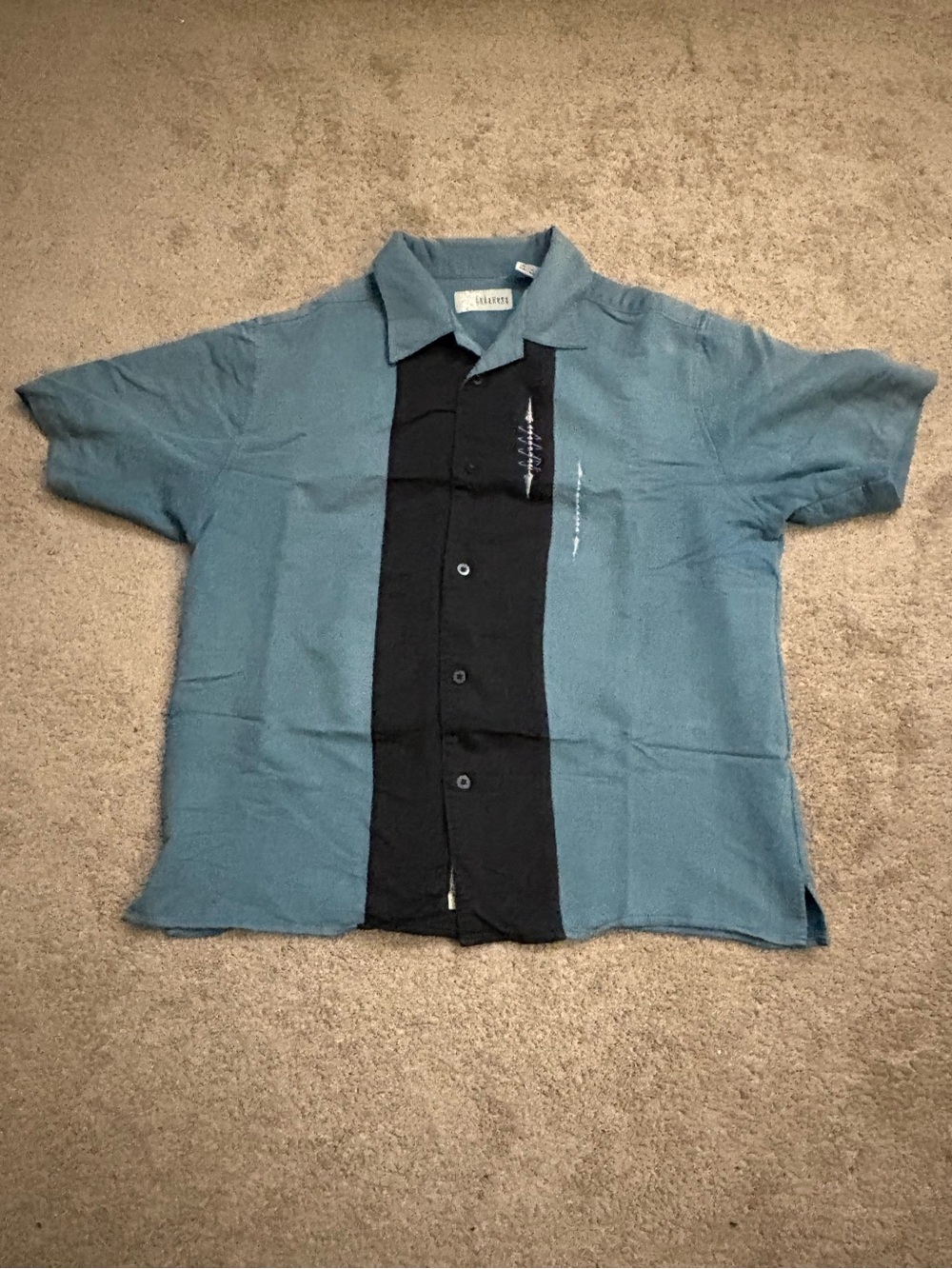 Cubavera Mens L Embroidered Panel Button Shirt Black Blue Cocktail Floral Lounge